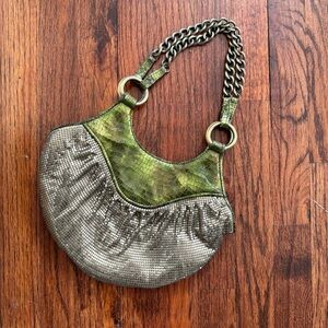 WHITING AND DAVIS VINTAGE CHAINMAIL AND LEATHER BAG LIKE NEW